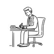© Nasr - Illustration of a man in a suit sitting at a desk writing on paper with a pen in a minimalist style