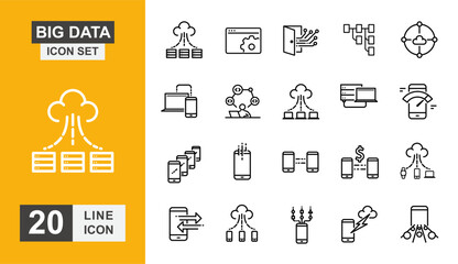 Big data icon set. Database, cyber, privacy, recovery, server and more line icon.
