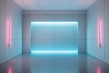 Wall Mural - futuristic empty interior room with modern neon lights on walls and floor, minimalistic architectura