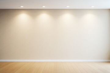 Wall Mural - empty contemporary room interior with clean beige wall, wooden floor, and ceiling lights, ideal for 
