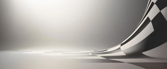 Wall Mural - abstract flowing checkered flag design with soft light and elegant curves for dynamic backgrounds