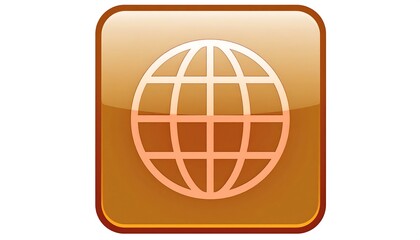 Glossy square button featuring a globe icon