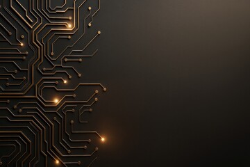 Wall Mural - futuristic dark background with glowing golden circuit board lines forming abstract tech pattern on 
