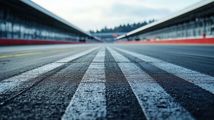 Wall Mural - a close-up shot of an empty f1 track showcasing grid lines and a dramatic perspective. the tranquil 