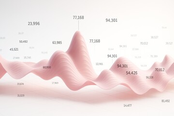 Wall Mural - abstract pink wave data visualization with numerical metrics on a light background illustrating mode