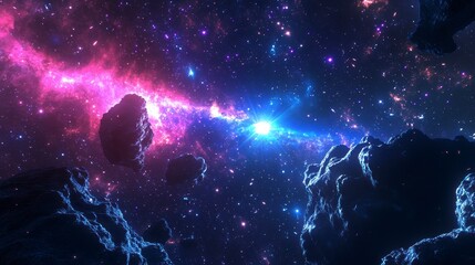 Wall Mural - vibrant nebula with asteroids and cosmic dust.