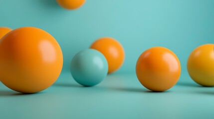 Wall Mural - abstract image of colorful spheres on a teal background.