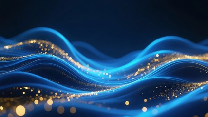 Wall Mural - Abstract Wavy Lines with Glittering Particles on a Dark Background