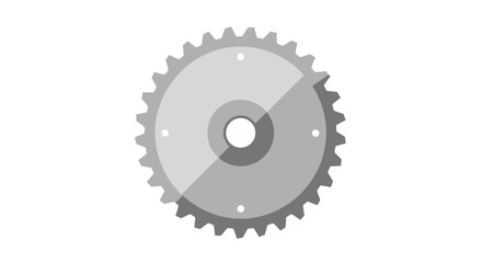 Flat design illustration of a gray mechanical gear with toothed sprocket and mounting holes.