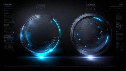 Wall Mural - a futuristic and sleek abstract digital technology design featuring circular panels with glowing blu
