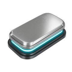 Wall Mural - Futuristic metallic button with glowing blue neon light and brushed surface isolated on transparent background