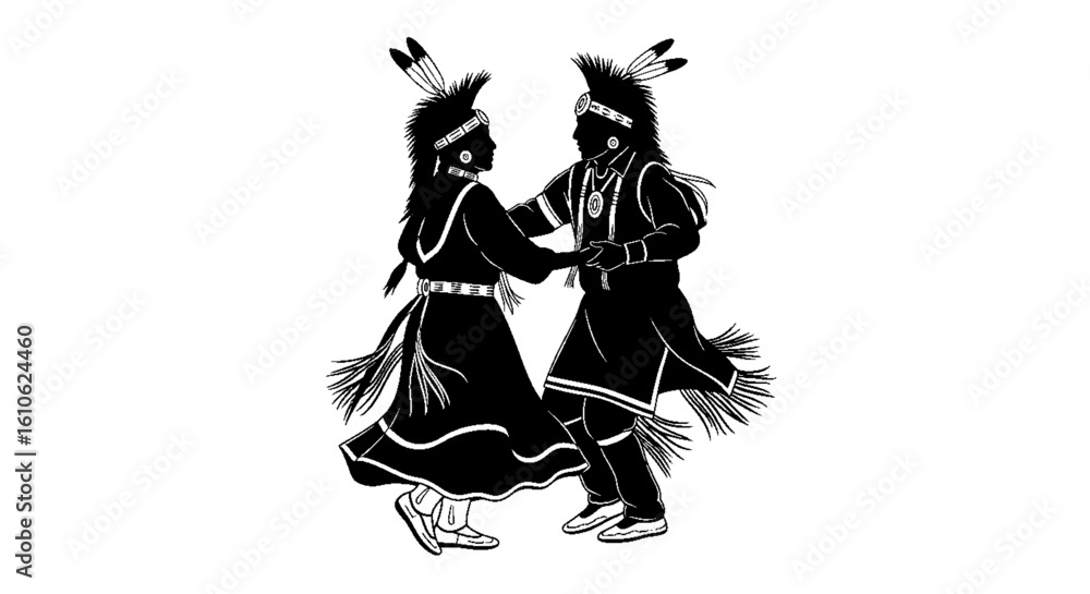 Native American Dancers in Traditional Regalia Black and White ...