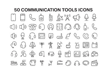 50 Communication Tools Icons