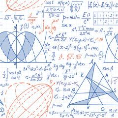Wall Mural - multicolored mathematical vector seamless pattern with formulas and figures, 