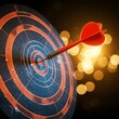 © Zampra studio's  - Businessman aims arrow at a virtual target dartboard, precision in setting objectives for business investments visualizes strategic approach to achieving goals and hitting targets in business, Success
