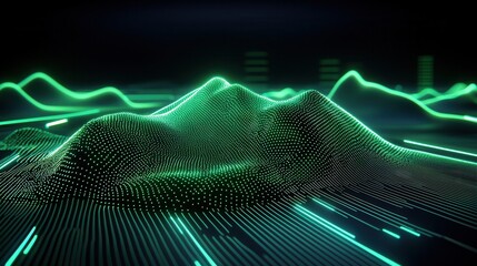 Wall Mural - nature conservation concept. digital landscape with neon lines and points creating a 3d effect.