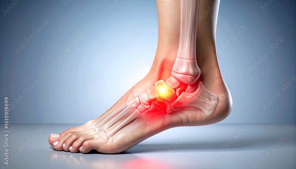Human Foot and Ankle Pain Anatomy Illustration with Highlighted Injury ...