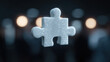 © sam richter - Glowing puzzle piece floats against blurred background with warm bokeh lights.