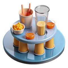3d dessert display stand with cups and bowls isolated on transparent background