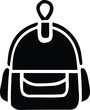 © PureVector Lab - Stylized silhouette icon of a black backpack with a front pocket and top loop for carrying or hanging
