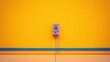 © abin - A minimalist digital rendering showcases a pastel-purple rotary phone mounted on a vibrant yellow wall, accented by a horizontal blue stripe near the base