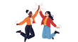 © Rafiya1727 - Two diverse women jumping and giving each other a high five celebrating success achievement and teamwork a joyful moment of connection and friendship