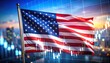 © shopia - American economic landscape depicted with the waving flag over financial growth graphs