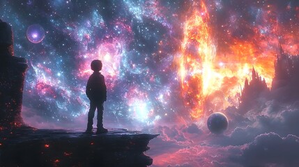 Wall Mural - enchanted cosmic adventure of a child exploring the galaxy