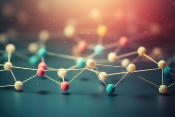 Wall Mural - colorful nodes linked by strings represent a network, symbolizing communication, technology, and con