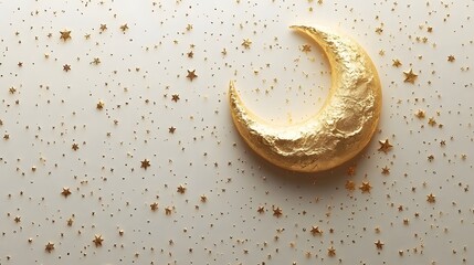 Wall Mural - Elegant golden crescent moon on a serene celestial background
