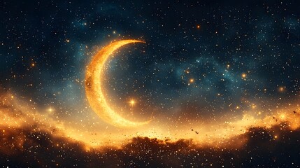 Wall Mural - glowing crescent moon over a mystical night landscape