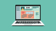 © ST.art - Electronic health record on laptop screen with patient profile and heart rate icon, vector flat illustration