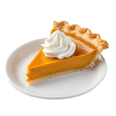Wall Mural - Slice of pumpkin pie topped with whipped cream on a white plate