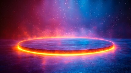 Poster - vibrant cosmic neon background with elegant light rings