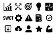© Denis - Business icons set with growth, swot, target, gear, warning, puzzle, cloud, star, muscle, vector