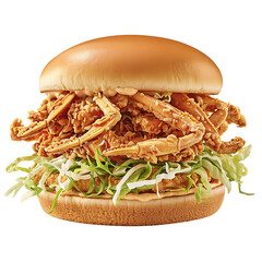 Wall Mural - Crispy Chicken Sandwich with Shredded Lettuce and Toasted Bun