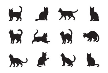  Cats silhouette set. Isolated on white background