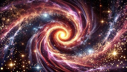 Wall Mural - A mesmerizing, glowing cosmic vortex swirling in deep space, illuminated by radiant shades of purple, pink, and orange