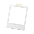 © Kasper - Blank white instant photo frame in Polaroid style with textured borders and beige masking tape, isolated on a transparent seamless background with ample copy space and no shadows, concept for vintage