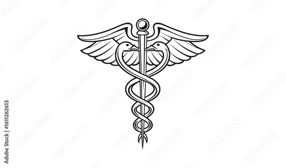 Classic caduceus symbol of medicine and commerce with wings and snakes ...