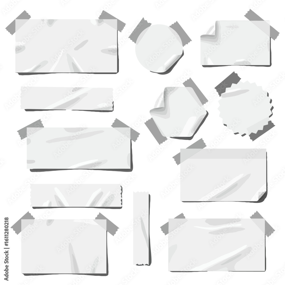 Blank paper notes taped to wall crumpled message memo vector set Stock ...