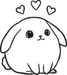 Naklejka na meble cute minimalist black and white kawaii rabbit line art simple outlined drawing illustration vector printable on transparent background