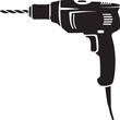 © John - Illustration of a black cordless drill with a drill bit against a white background in vector format