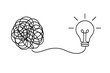 © Janien - Simplifying the complex, chaos to clarity. Continuous line art of a tangled mess becoming a light bulb. Metaphor for problem solving, innovation, business solution and ideas.