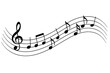 © Bruno - Flowing musical notes on a staff. Wavy music score with treble clef. Concept for melody, song, and harmony. Abstract sound wave vector illustration for design.