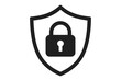 © Lena - Cyber security shield icon with padlock silhouette symbol. Data protection, privacy lock emblem, antivirus firewall defense, secure login authentication guard vector illustration
