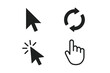 © Corinna - Black mouse cursor pointer set. Click loading arrow hand cursors icon collection for computer mobile app animation UI design. Mouse pointer vector illustration transparent background