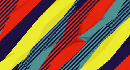 Abstract diagonal pattern with vibrant colors including red, yellow, blue, and teal, creating a dynamic and modern design.