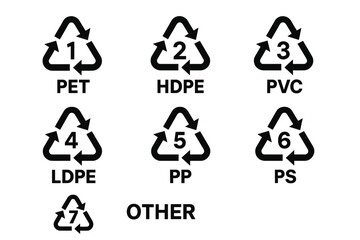 plastic recycling symbols set vector illustration. industrial marking codes 1-7 pet hdpe pvc ldpe pp