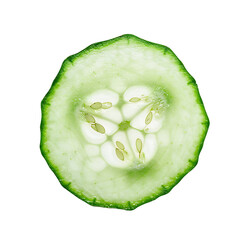 Wall Mural - A fresh slice of cucumber showcasing its green rind and white interior with seeds.